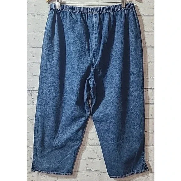 Double D Ranch Yoakum Denim Capri Jeans Women's Large Blue Embroidered Pull On - Picture 2 of 6